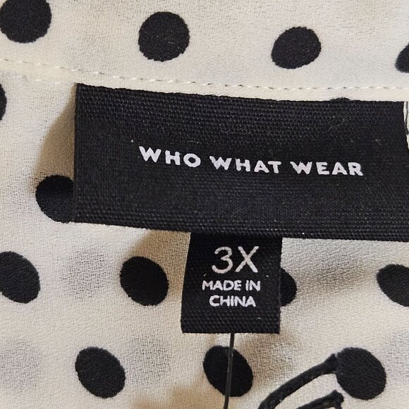 Who What Wear Blouse Womens Size 3X Polka Dot Button Front Black White NWT - Picture 9 of 10